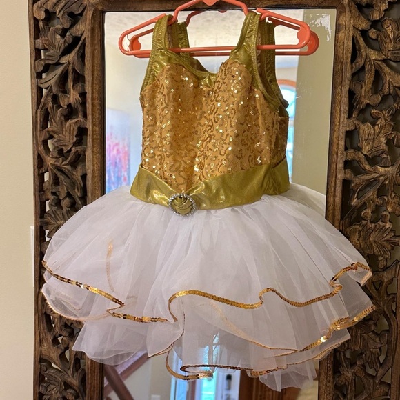 Gold and White Sequin Girls Dance Costume